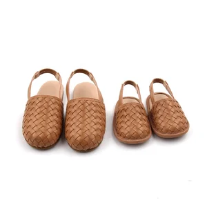 Babyhapy 2026 Summer Outdoor Minimalist Kid Boys Girls Braided Sandals Children Tan Leather Woven Sandals Slippers