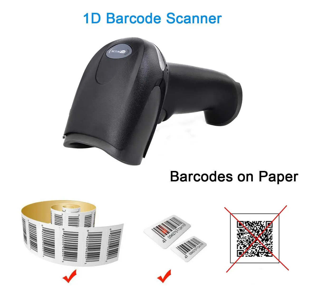 NETUM Cheap Handheld Wired 1D Bar Code Reader Barcode Scanner for Receipt Cash Register Store F5