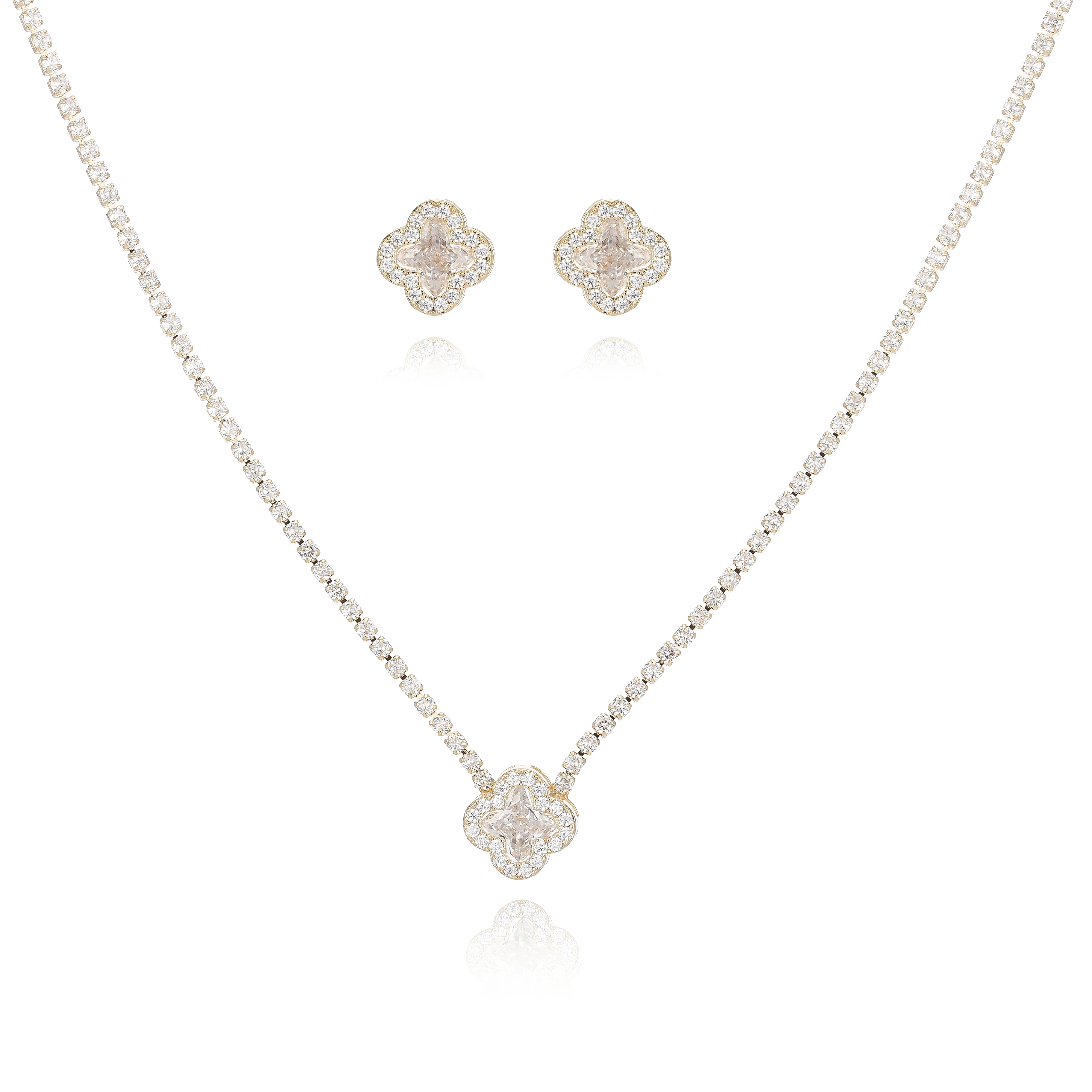Eco-friendly Clover Zircon Jewelry Set for Women