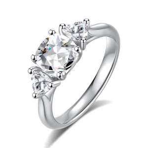 Wholesale Supplier Custom Fine Jewelry Rings S925 Sterling Silver Platinum Plated Moissanite Ring for Women Wedding Anniversary