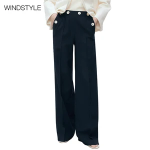 Women's High Waist Straight Commuter Pants with Zip Casual Formal Joker Style Pocketed Casual Zippered Jeans
