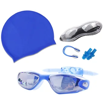 Water Sports Nose Clip Earplugs Silicone Swimming Cap Swimming Goggles Set
