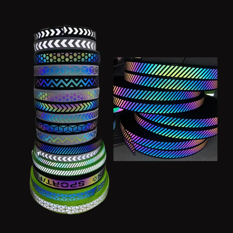 CE EN20471 Reflective Safety Polyester Material Woven Ribbons clear Jacquard Weaving Nylon Trim Webbing Tape Stripe to Sew on