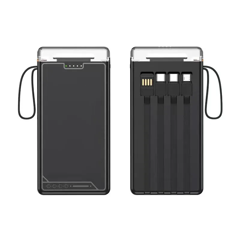 Power Bank 10000mAh Built-in 4 Cables 10W Multi-port PowerBank Lanyard Design Black White Blue Yellow Portable Charger PB215