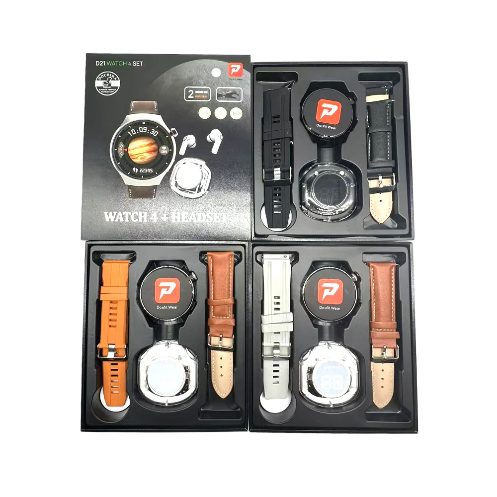 D21 Watch Set with Wireless Earphone TWS 2024 Gift Smartwatch Men Outdoor Sports Tracker BT Call with Game Circular Screen