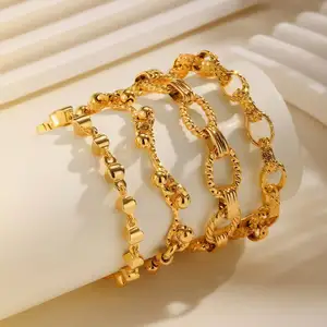 Fashion Jewelry Women's Geometric Pattern Bracelet Adjustable Chunky Cuban Chains Bracelets Waterproof