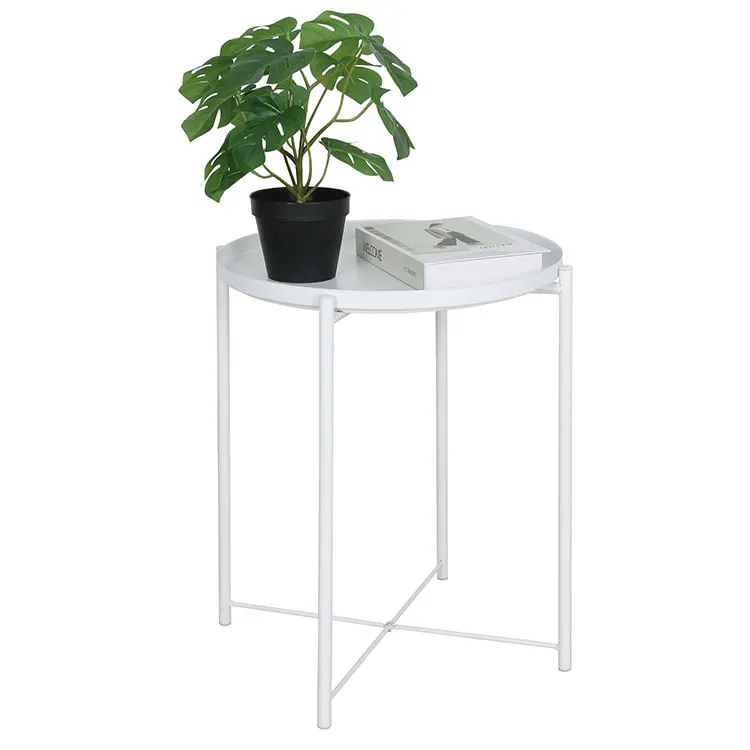 Simplicity Metal Round Small Side Table for Living Room Coffee Table Modern Height Adjustable Table