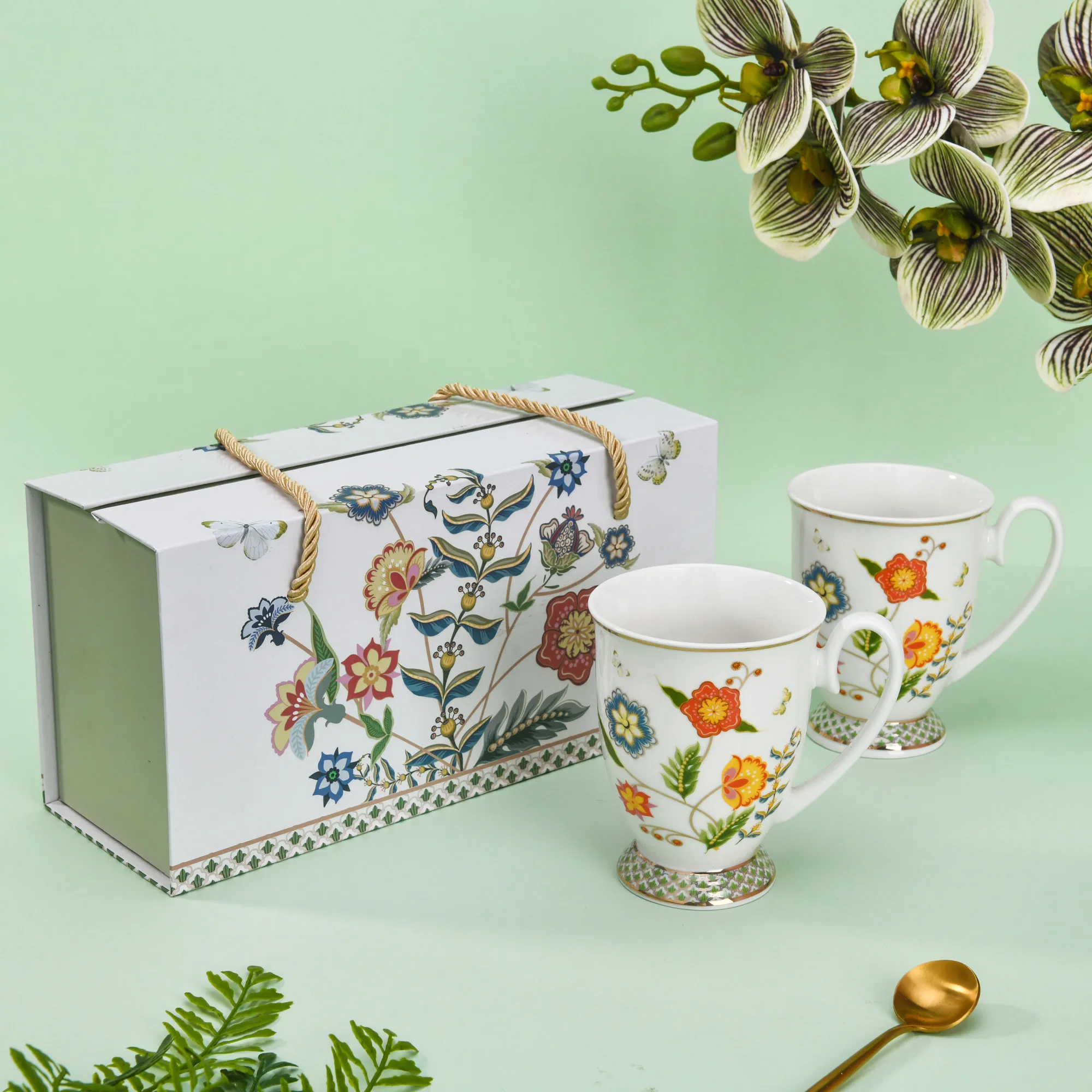 China Factory Set of 2 Gift Box Espresso Antique Coffee Tea Cup and Saucer Ceramic New Bone China Espresso Coffee Mug Sets