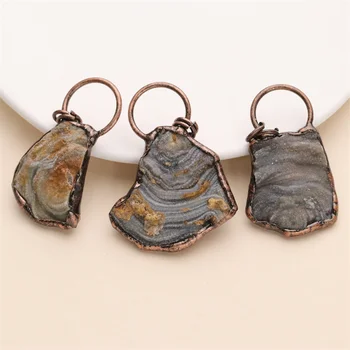 Vintage antique bronze plating natural irregular tea crystal quartz raw stone pendant sweater chain jewelry