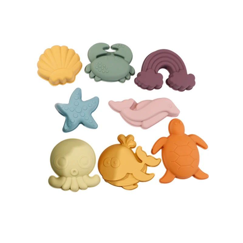 10 Pcs 1 Set Summer Sand Bucket Beach Baby Toys Eco Friendly Soft Silicone Game Play for Kids BPA Free Silicone Beach Toy Set
