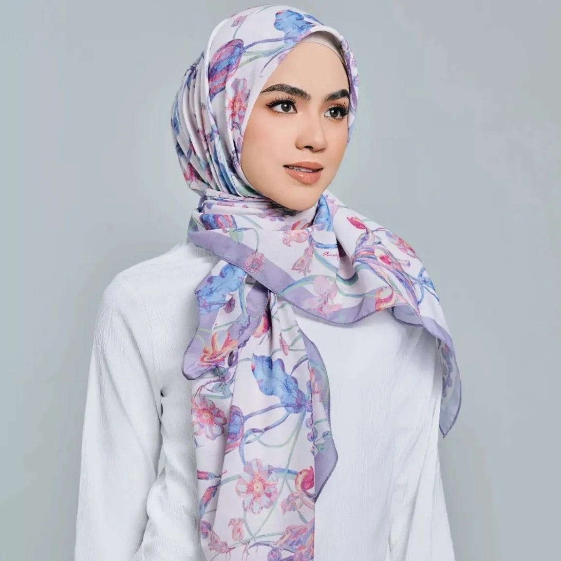 Malaysia Custom Printed Voile Square Scarf Hijab Instant Wholesale Cotton Hijab Supplier Tudung 4793