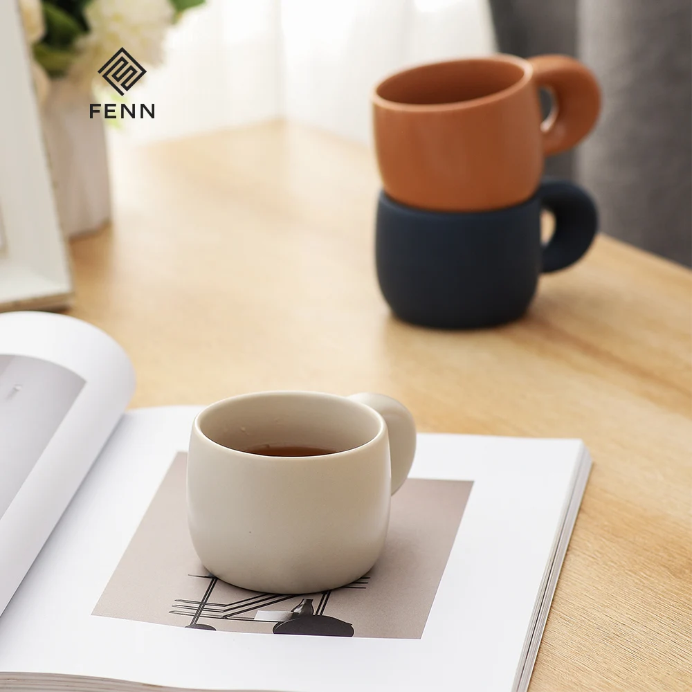 Modern Korean Mug Drinkware Custom Nordic Tea Coffee Cup Color Matt Glazed 200ml Thick Handle Porcelain Coffee Mug Ceramic