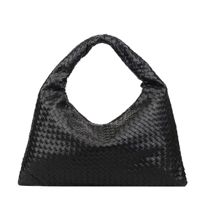 Hot Sale PU Leather Woven Women's Shoulder Hobo Bags Casual Fashion Handbags Capacity Travel Use zipper Closure for women