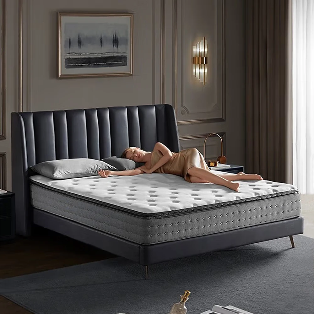 Hot Selling Euro Luxury King Queen Size Custom Spring Memory Foam Latex Hybrid Pillow Top Mattress Compressed In A Box For Hotel