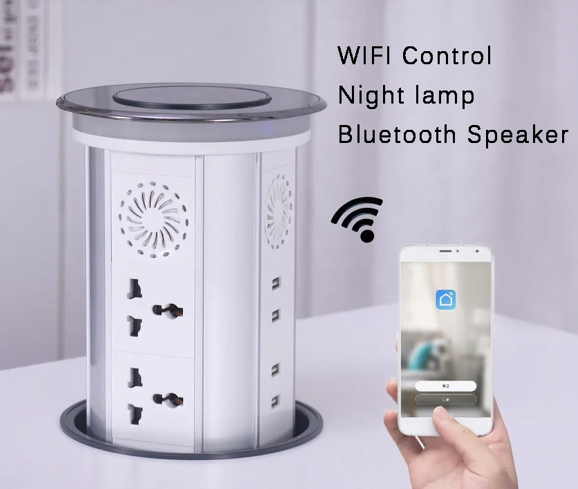 IP65 waterproof Top EU smart wifi electric pop-up tower kitchen desktop speaker socket with wireless USB-C pop up socket