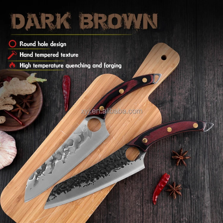 XYJ 7 Inch Powerful Meat Chopping Butcher Knife Full Tang Hammered