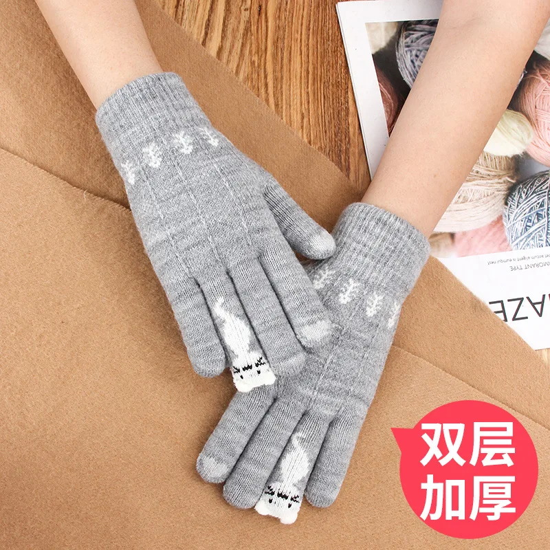 Vintage Christmas Deer Knitted Gloves Women Thicken Touch Screen Gloves Winter Warm Snow Full Finger Mittens Xmas Gift Women Fin