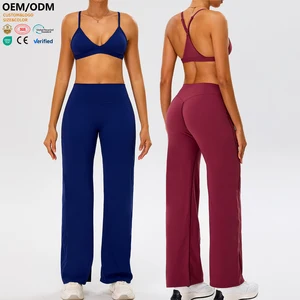XW-TM0277Y-2 Butt Lifting Stylish Women Straight Leg Custom Elastic Waist Gym Workout Fitness Training 2 Piece Yoga Wear Set