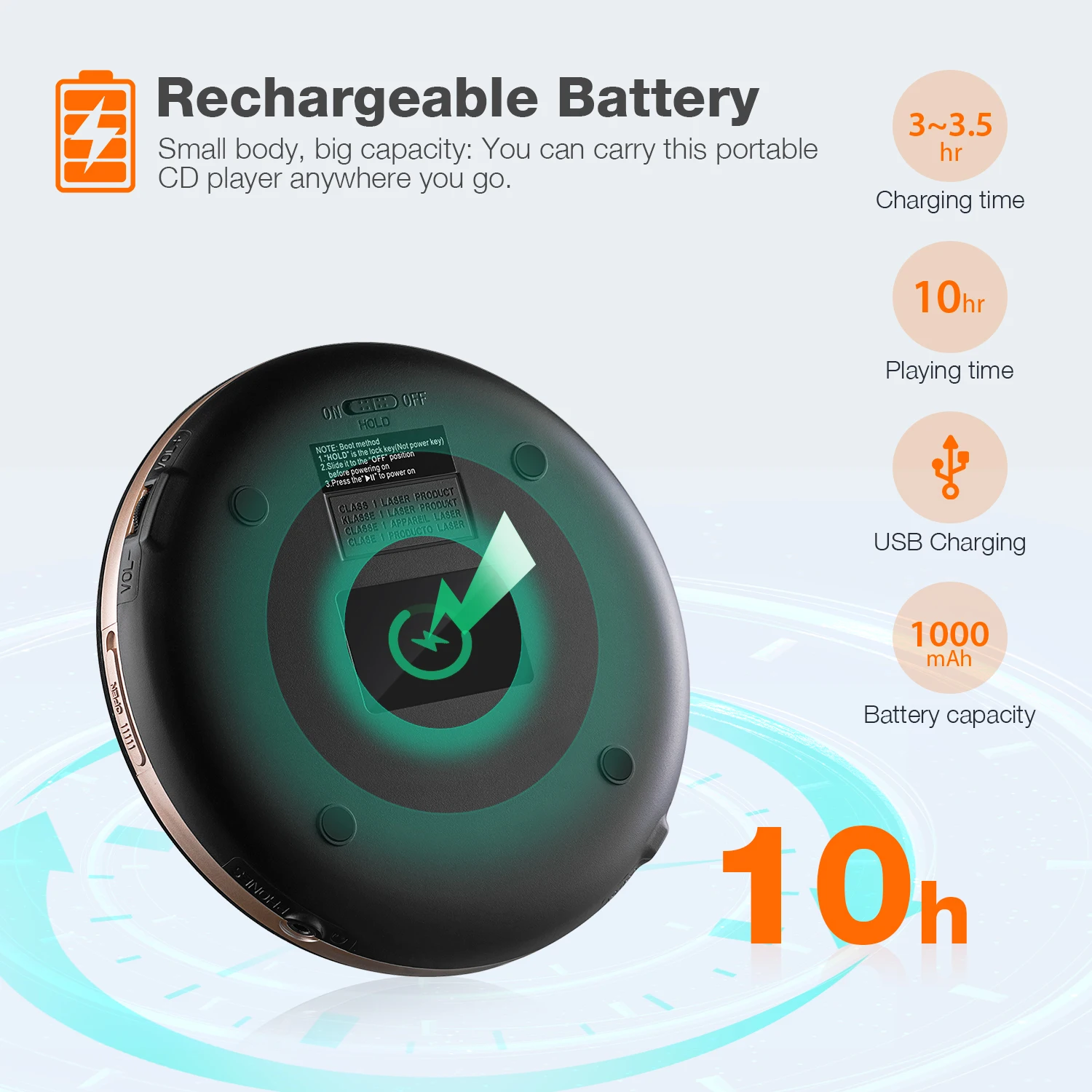 HOTT Portable CD Player,with Earphones ASP Shockproof Mp6 Music Player