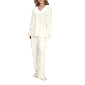 Wholesale 2 Piece Ladies Sleepwear Set Bamboo Viscose Loungewear V Neck Women's Pajamas Custom Pj Set