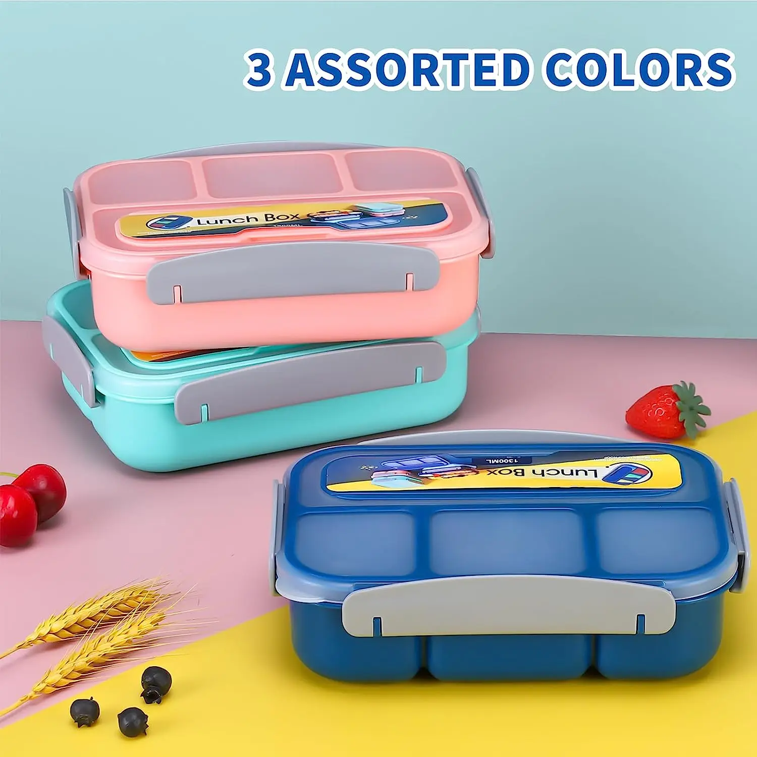 Plastic Bento Lunch Box For Kids Adults Bpa Free Children's 4 ...