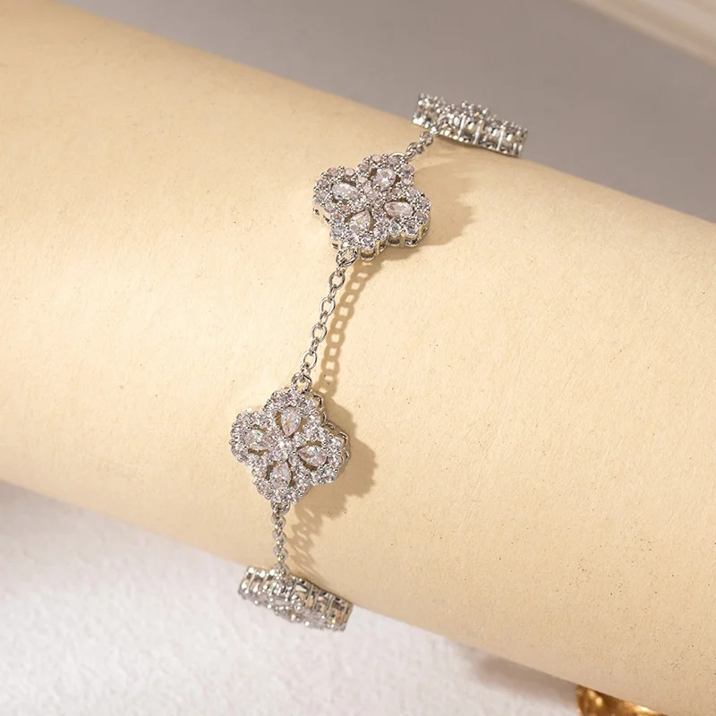 Elegant Copper Zircon Flower Bracelets