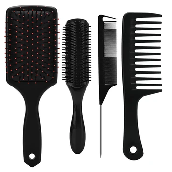 Black 4 Pieces Detangling Brush Hair Brush Set for Curly Hair Care Styling Tools Air Cushion Comb Sets