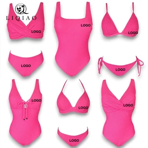 LIQIAO Neon Pink Ribbed Swimwear Collection One-Piece & Two-Piece Bikini Sets