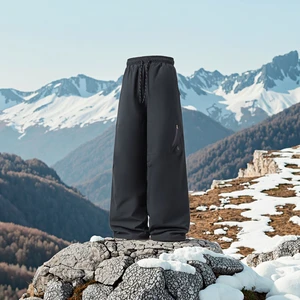 Autumn Winter Men's Workwear Trousers New Outdoor Warm Thickened Cotton Pants Loose Straight Solid Pattern Medium Washed Denim