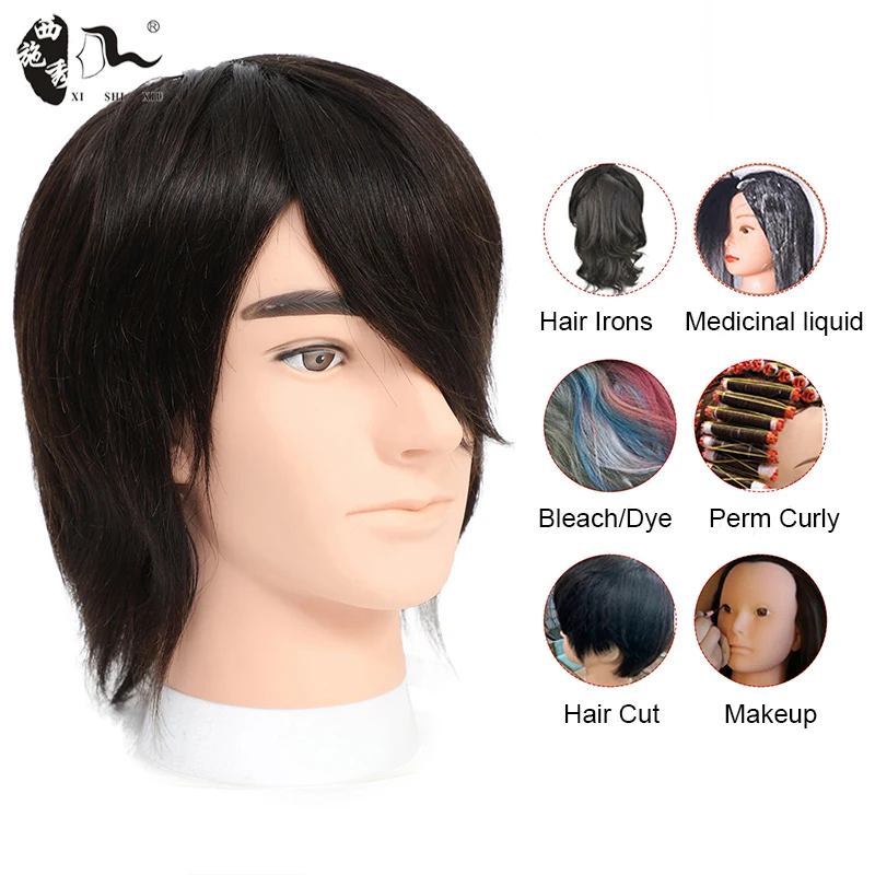 12 inch Hairdressing Mens Training Head with Beard Synthetic Hair