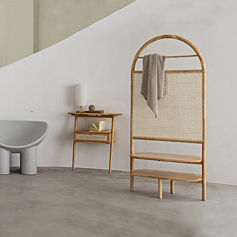 Dreamhause Nordic Fashion Decorative Solid Wood Floor Screen Living Room Handmade Wooden Rattan