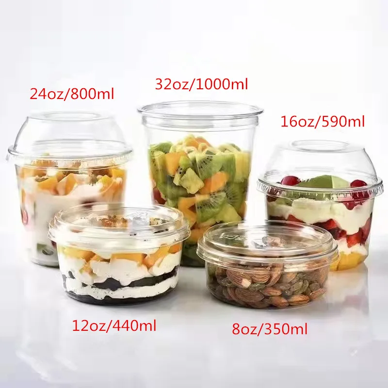 Disposable Pet Plastic Round Light Food Salad Bowl transparent fruit Dessert packing box details