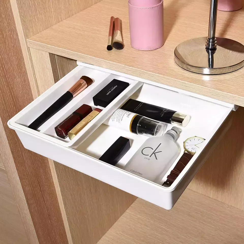 Hidden Plastic Desk Drawer Storage Under Desk Selfadhesive Organizer