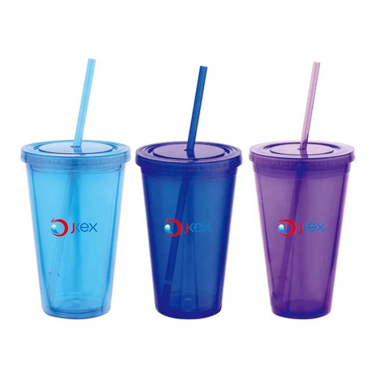 
450 мл прозрачная кружка с двойными стенками, Пластиковая Кружка с соломинкой, логотип и цвет на заказ 