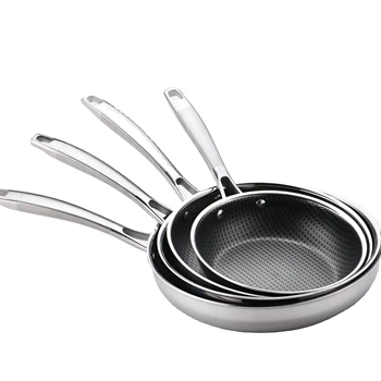 Hight Quality 3 Layers Stainless Steel Frying Pan Non-stick Honeycomb Coating Pot Cookware