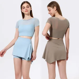 Custom Logo Wholesale Mini GYM Workout Two Piece Sport Women Golf Skirt Set Tennis Skirt Set for Girls