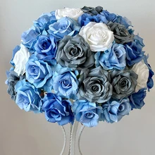 High Quality Artificial flower Wedding Table Centerpieces Wedding road layout silk flower Blue Rose Ball