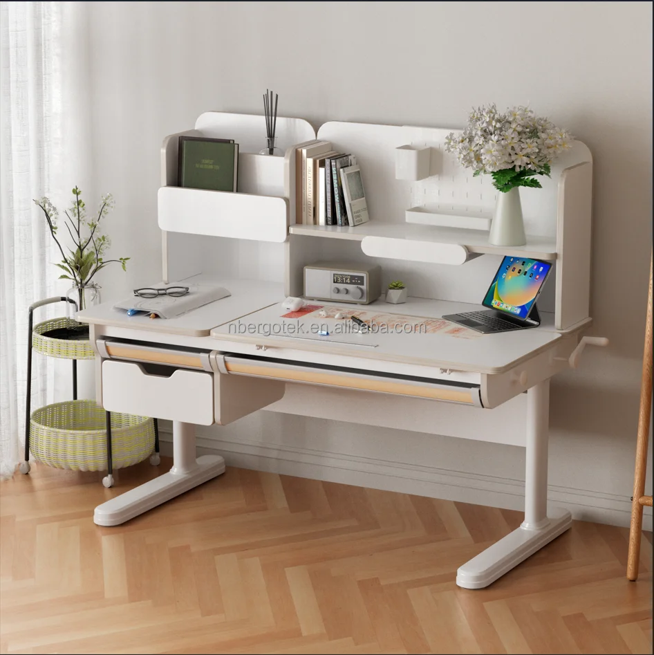 Height Adjustable Ergonomic Wood Children Learning Desk Chair Set With