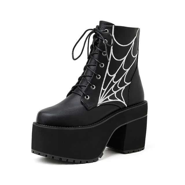 Fashion Cobweb Gothic Boots Women Vampire Knight Cosplay Shoes For 90s Girls High Chunk Heel Forest Aesthetic Shoes Woman - Image 6