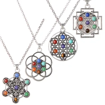 Tibetan silver pendant tree of life necklace yoga colorful stone necklace popular jewelry