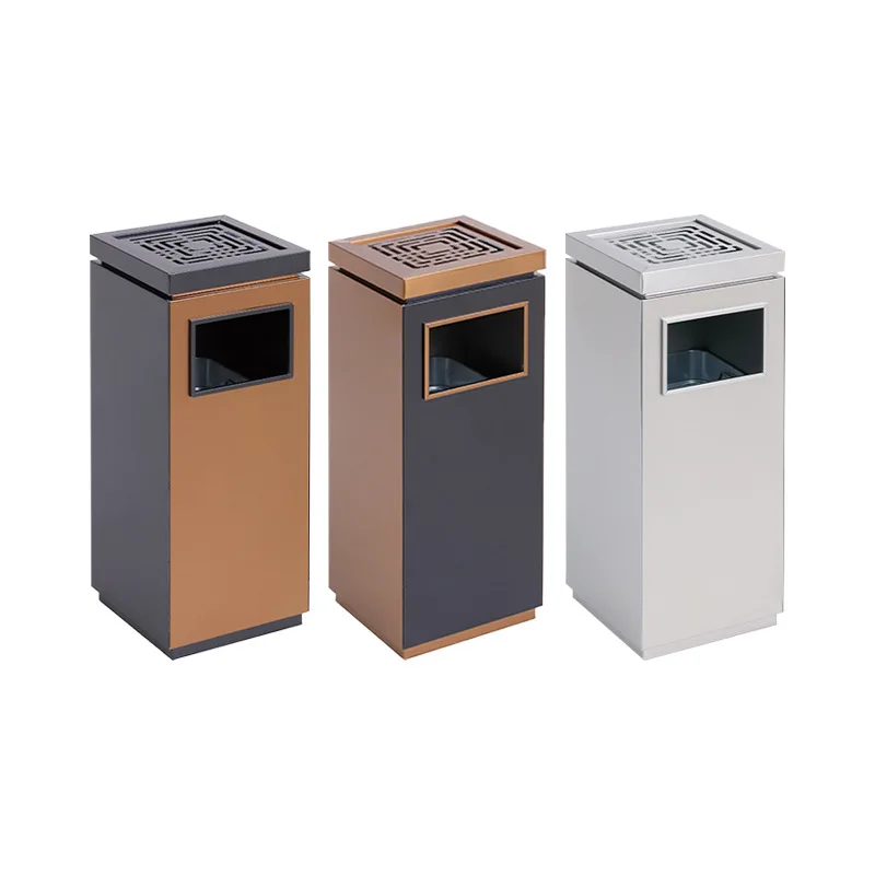 Large-Capacity Eco-friendly Kinnoble Open Top Square Commercial Trash Can Thickened Stainless Steel Hotel Lobbies Corridors