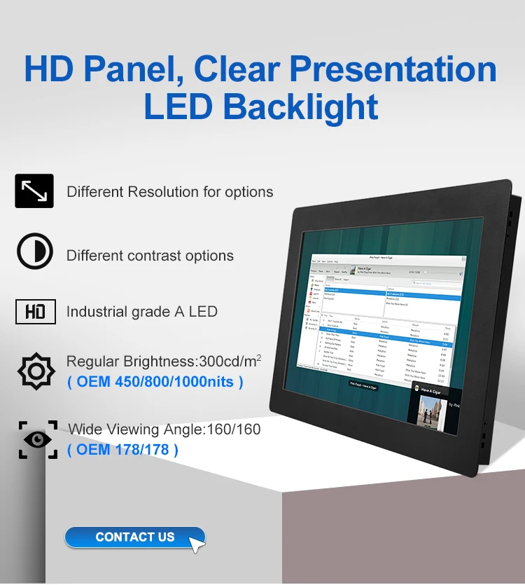 15.6 Inch IPS 1366*768/1920*1080 VGA Resistive Touch Screen Metal Case TFT Embedded OEM ODM Industrial LCD Monitor