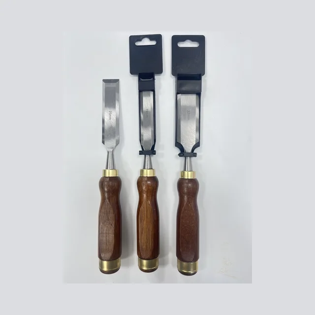Forged Machine Polishing High Quality Custom Double Color Straight Wood Chisel Chrome Vanadium   Carpenter's Chisel Brass Pins