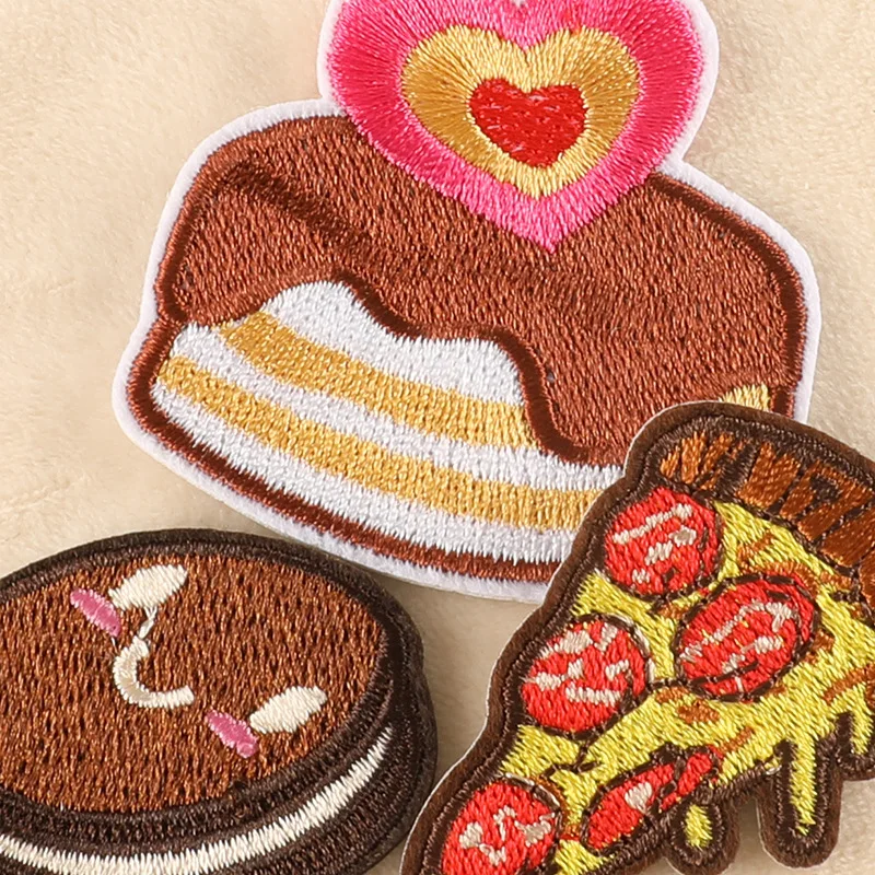 Machine Embroidery Fast Food Series Hamburger Pizza French Fries Popcorn  Iron on Patches for Clothes Shoes and Hats Decoration