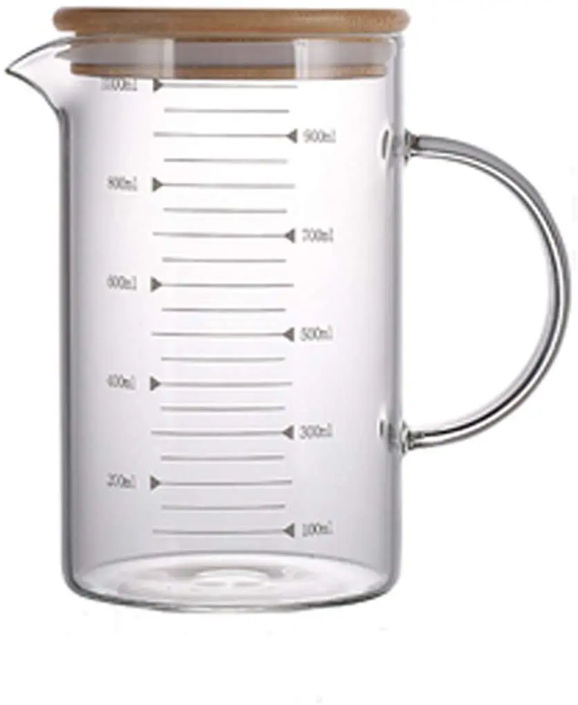 1L Airtight Lid Pitcher Beaker Liquid Glass Mixing Measure Cups Jugs for Coffee & Tea Sets