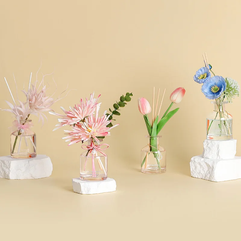 Reed Diffuser Custom Home Decoration Glass Reed Diffuser Fire Free Aromausible Dried Flowers