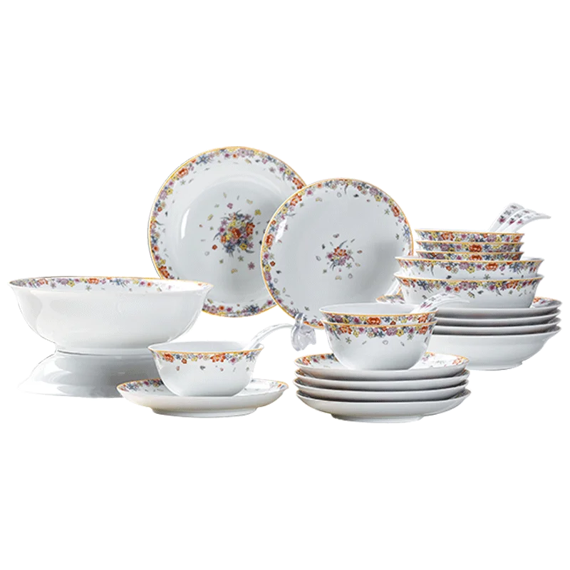 Jingdezhen exquisite porcelain tableware set Chinese style high temperature underglaze colored bowls and plates auspicious