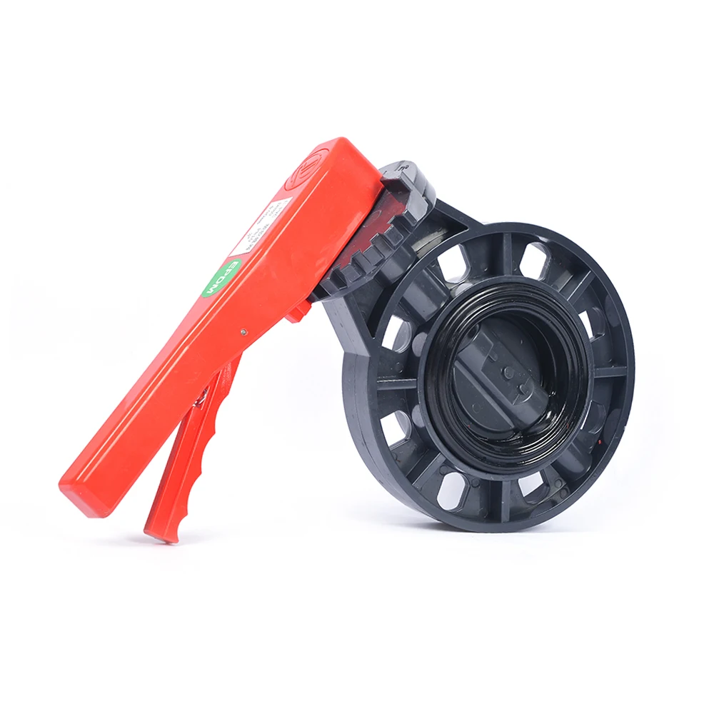 Hot Sale Industrial Grade DIN Standard Plastic Red Handle UPVC Butterfly Valve from China