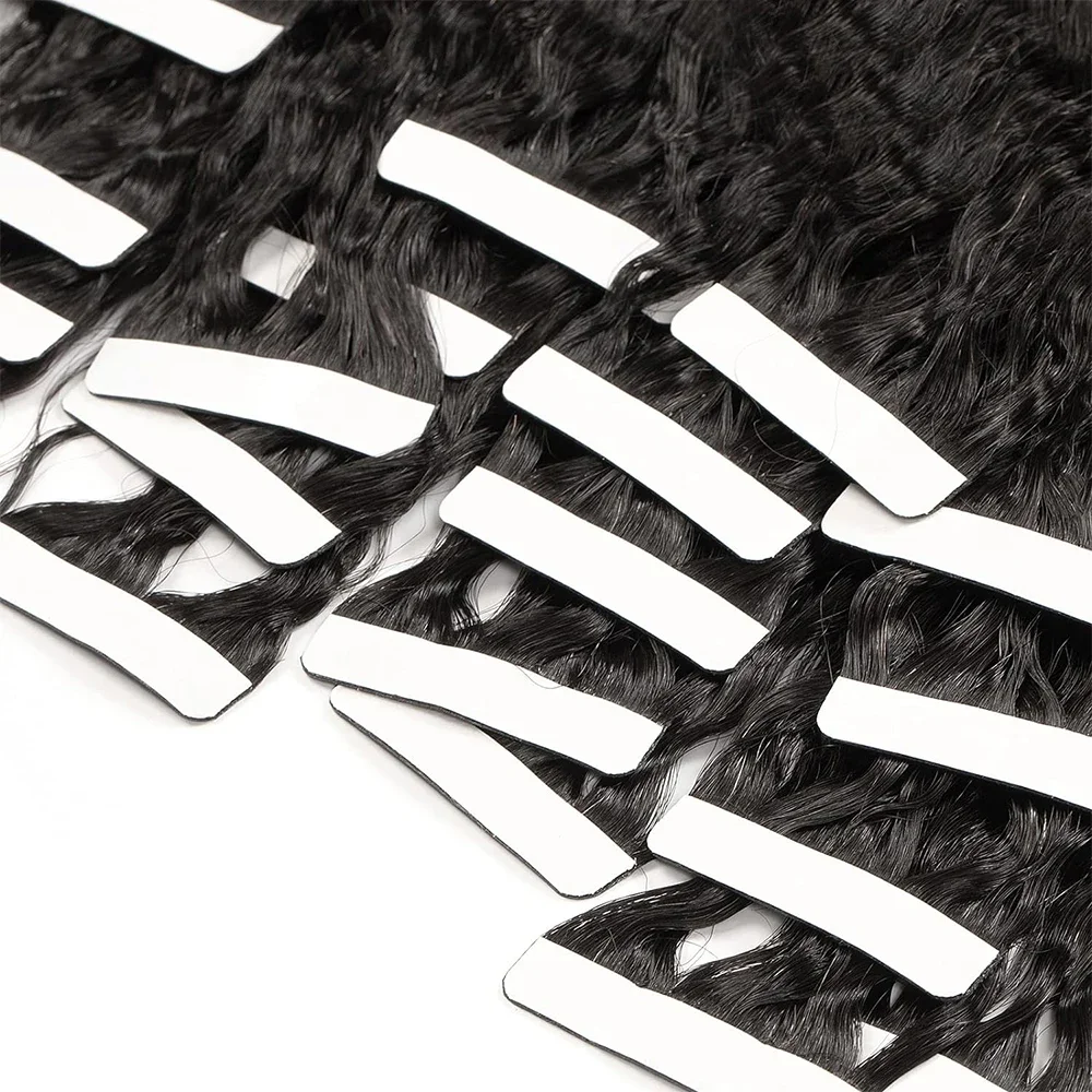 Extensii de păr uman, drepte și creț, 26 de inci, cu bandă adezivă, pentru bătătura pielii, păr natural virgin brazilian_voghion.com