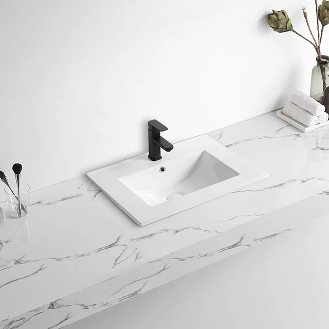 610mm Simple Integrated Thin Edge Wash Basin White Ceramic Rectangular Cabinet Vanity Bathroom Sink